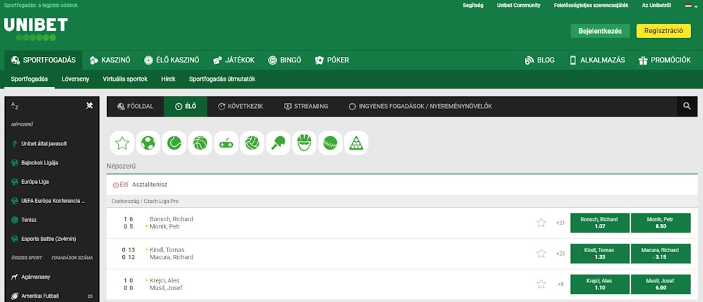 Unibet élő sportfogadás